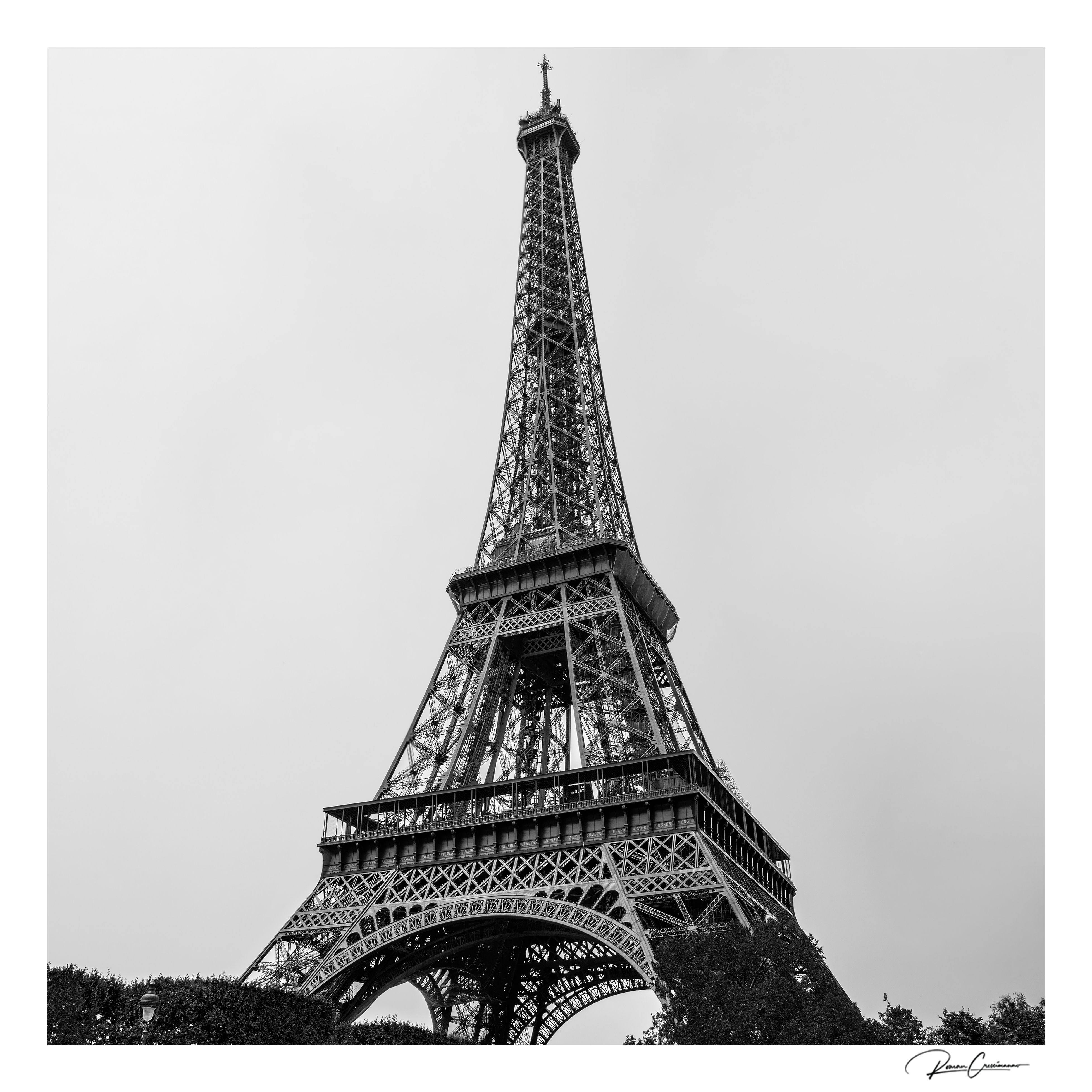 Eiffel Tower black and white photograph signed