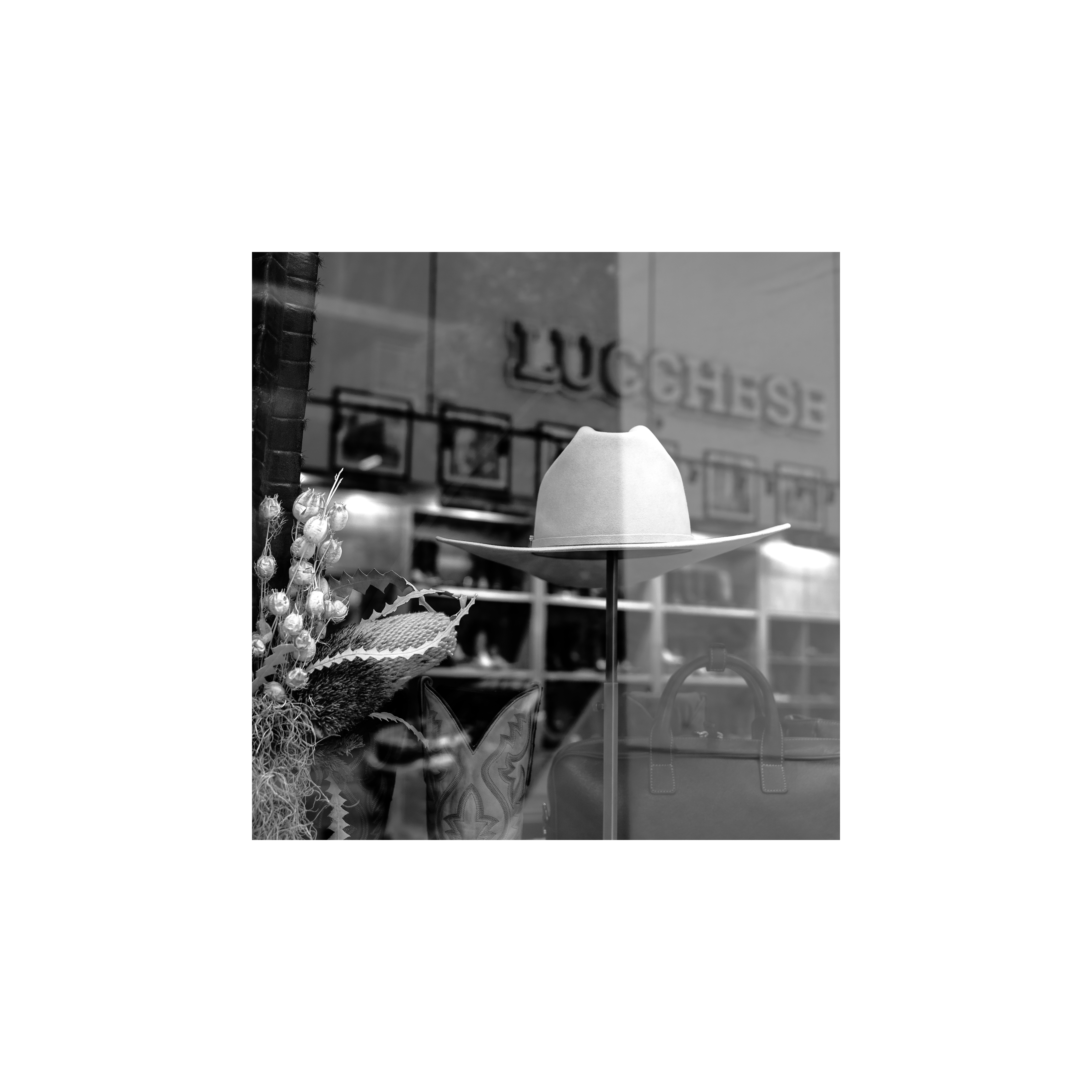 Lucchese cowboy hat and boot photograph